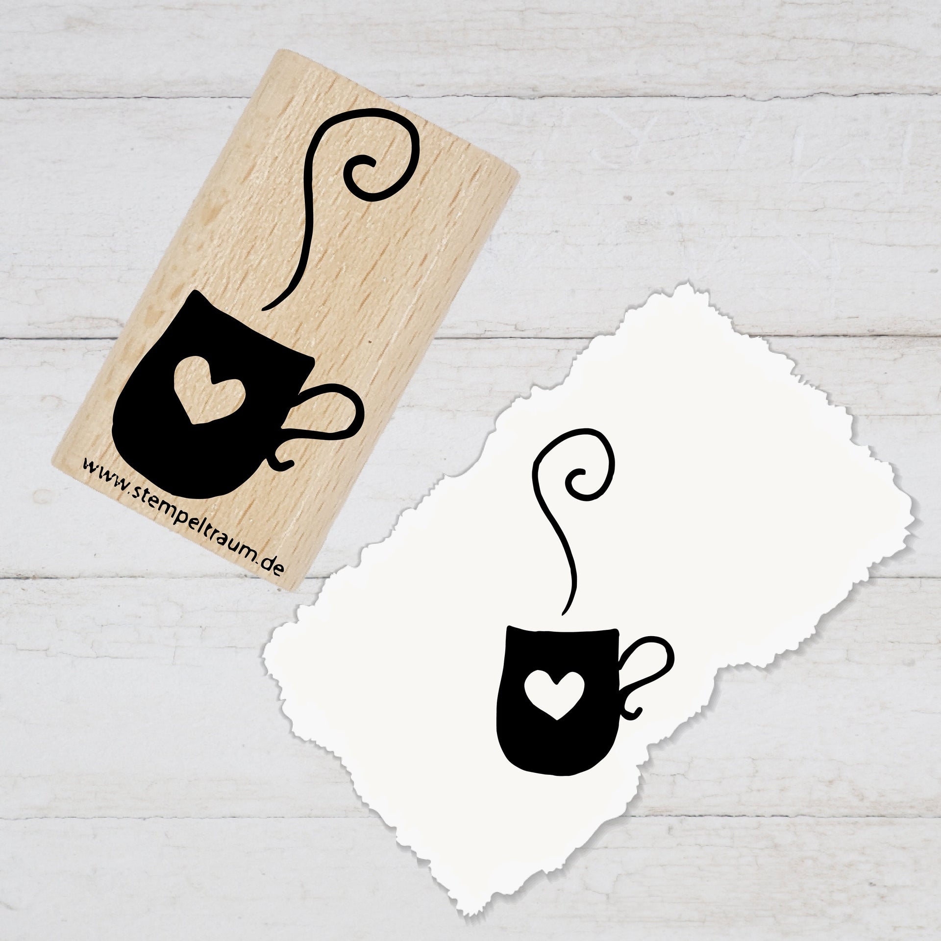 Stempel - Motivstempel - Tasse mit Herz, Geschenk - DIY Stempel zum Basteln von Karten, Papier, Stoff, Holz, Dekoration, Küchendeko, Kaffe