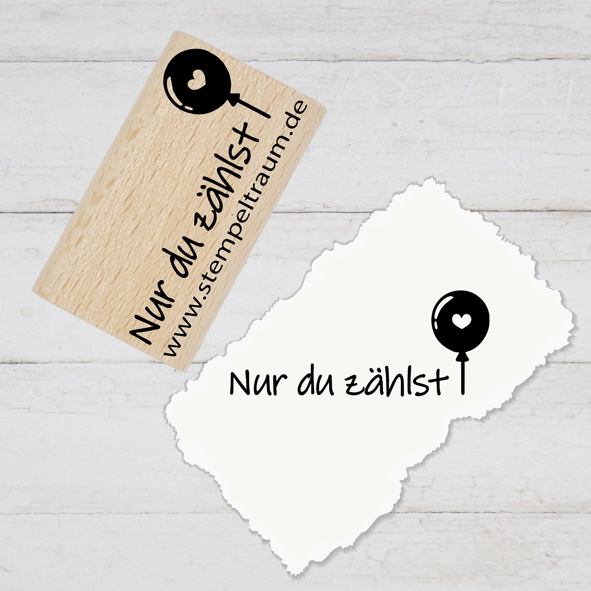 Motivstempel mit Text - Nur du zählst - mit Herzballon - Stempel Geschenk - DIY Stempel zum Basteln von Karten, Papier, Stoffen, Dekoration