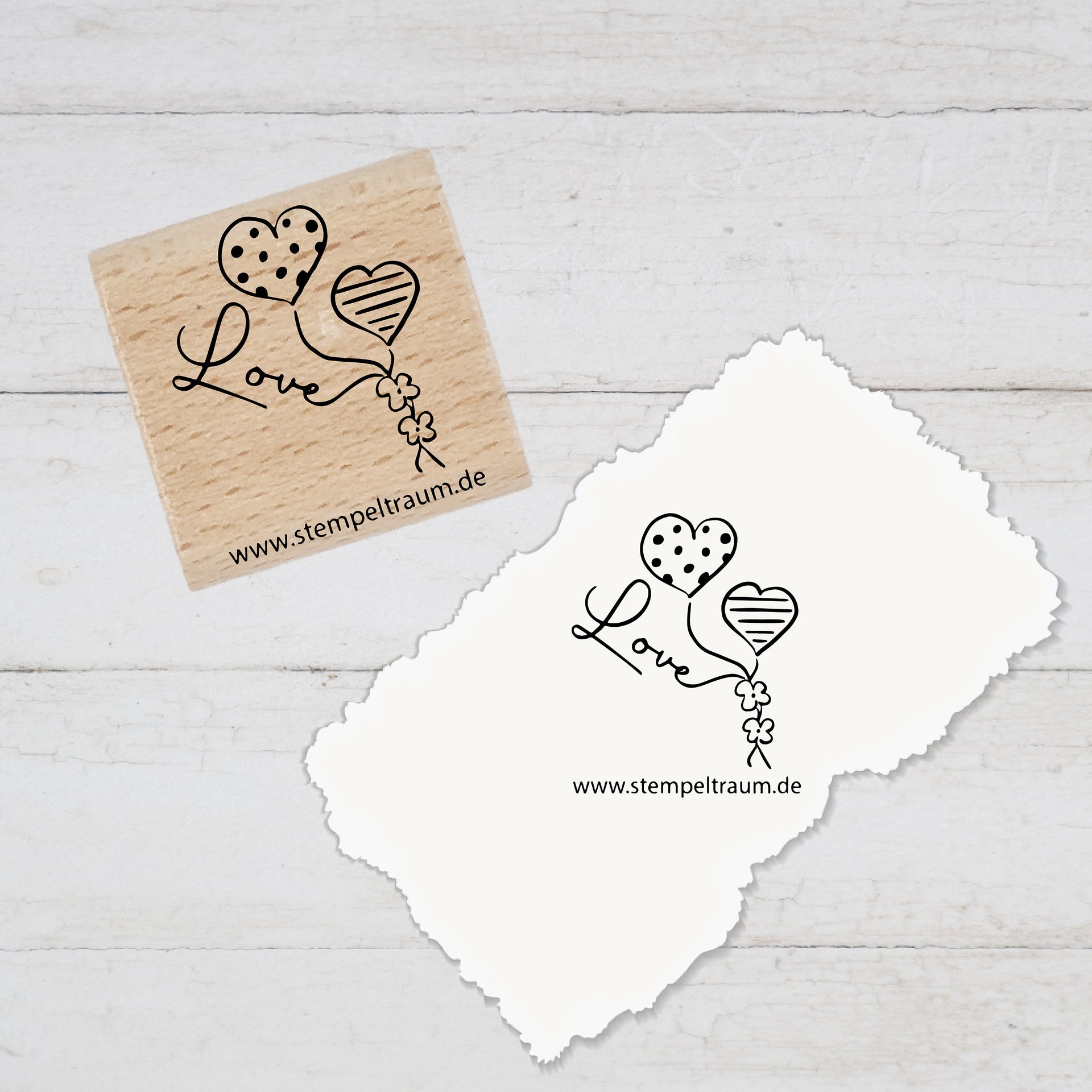 Stempel  Motivstempel mit Text - Love - Herzballons - Stempel Geschenk - DIY Stempel zum Basteln von Karten, Papier, Stoff, Holz, Dekoration