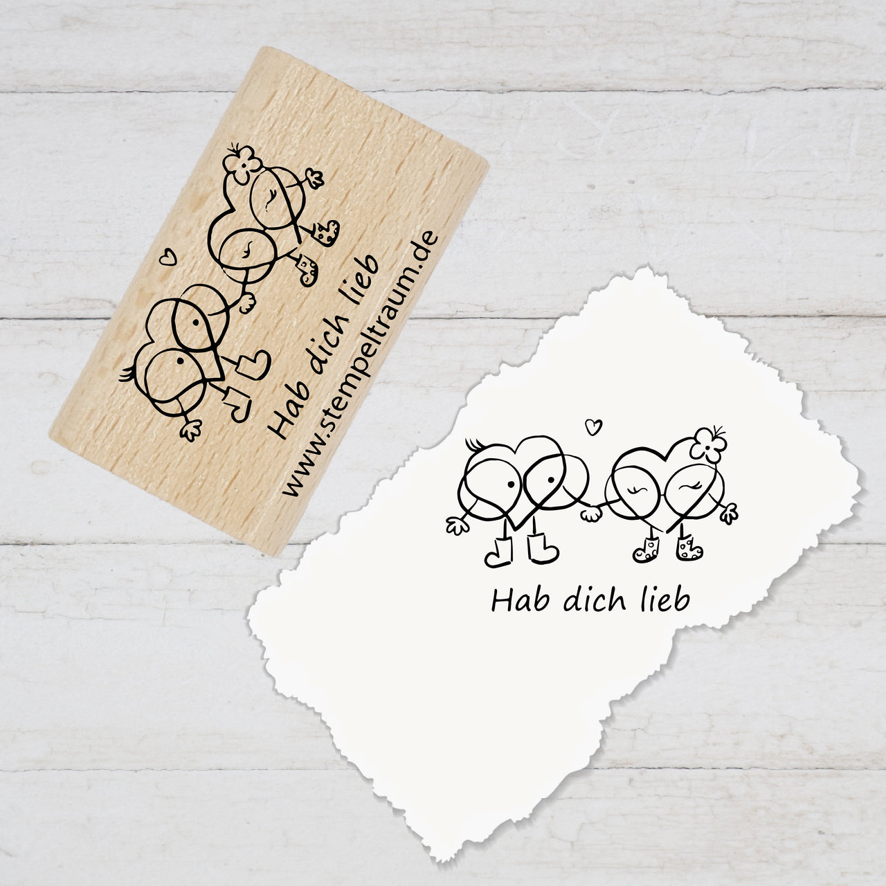 Stempel, Motivstempel mit Text - Hab dich lieb, Herzen, Geschenk - DIY Stempel zum Basteln von Karten, Papier, Stoff, Holz, Dekoration,