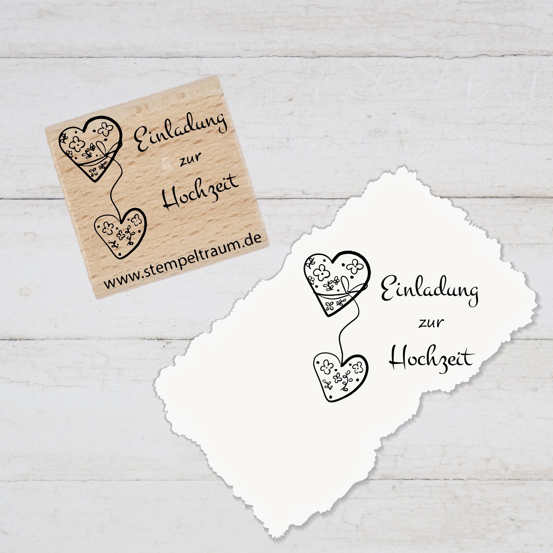 Stempel Motivstempel mit Text, Einladung zur Hochzeit, Herzballons, Geschenk - DIY Stempel zum Basteln von Karten, Papier, Stoff, Holz, Deko