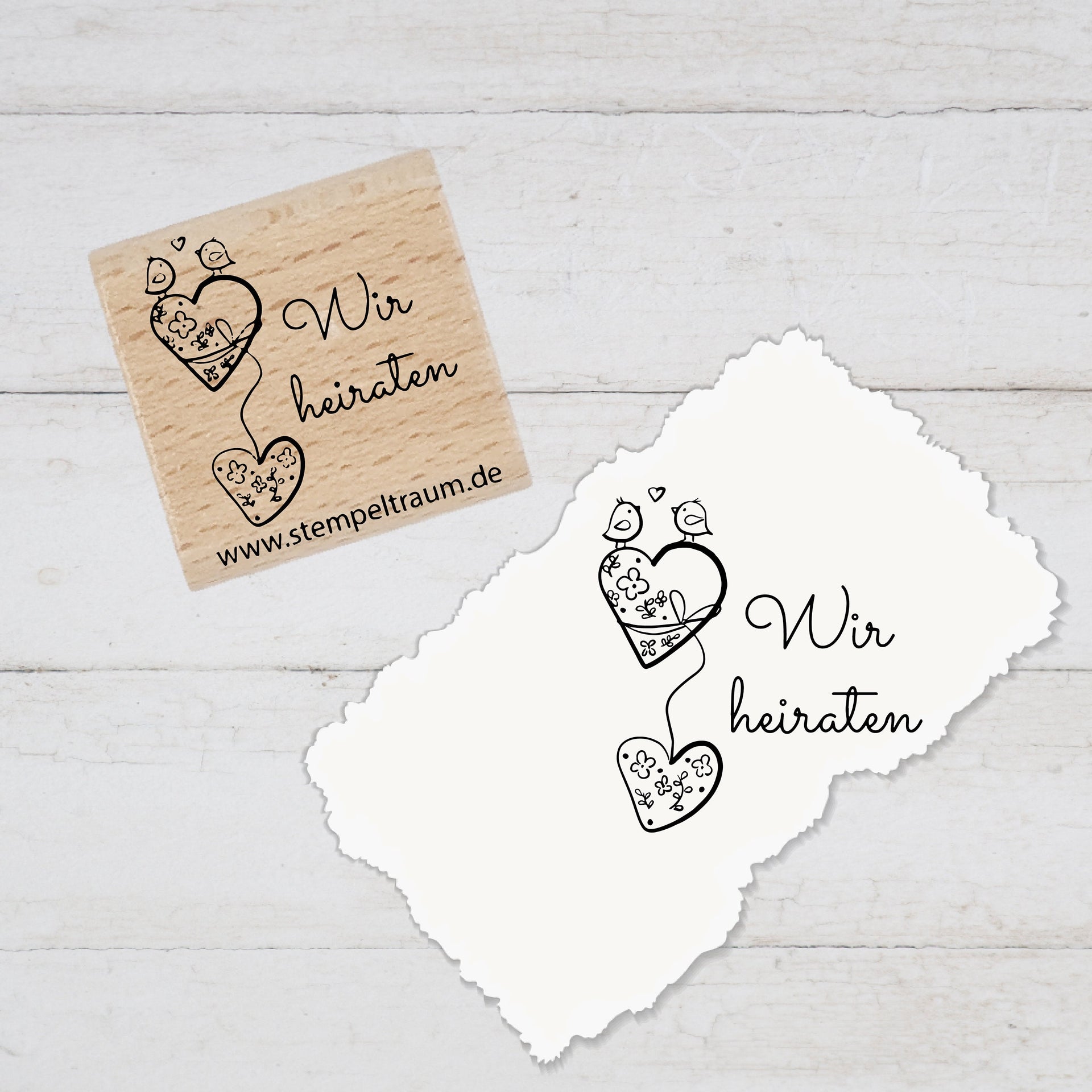 Stempel Motivstempel mit Text - Wir heiraten - Ballonherzen, Geschenk - DIY Stempel zum Basteln von Karten, Papier, Stoff, Holz, Dekoration