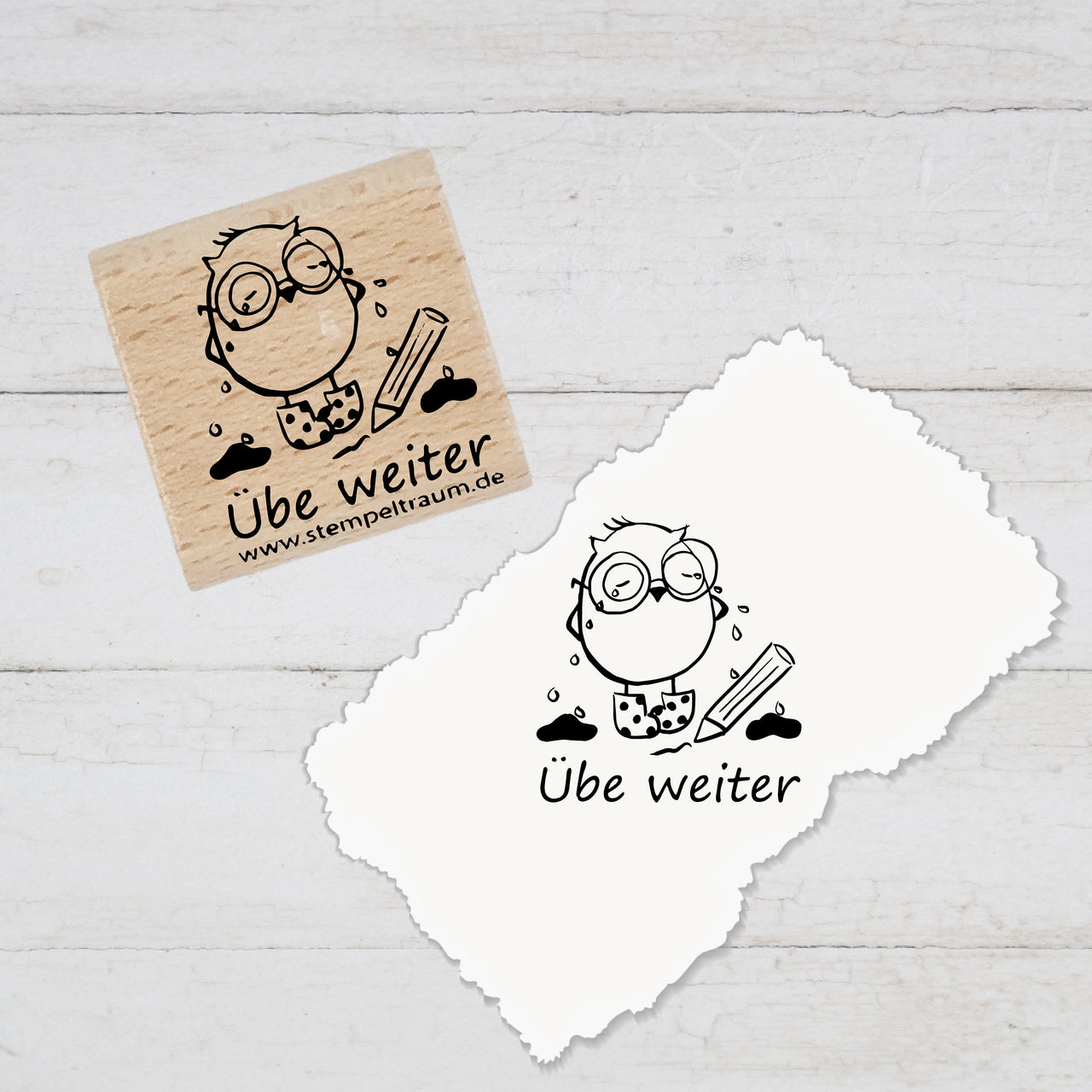 Stempel, Lehrerstempel - Schule - Übe weiter - Traurige Eule, Geschenk - DIY Stempel f. Schulhefte, Hausaufgabenheft, Grundschule, Ansporn