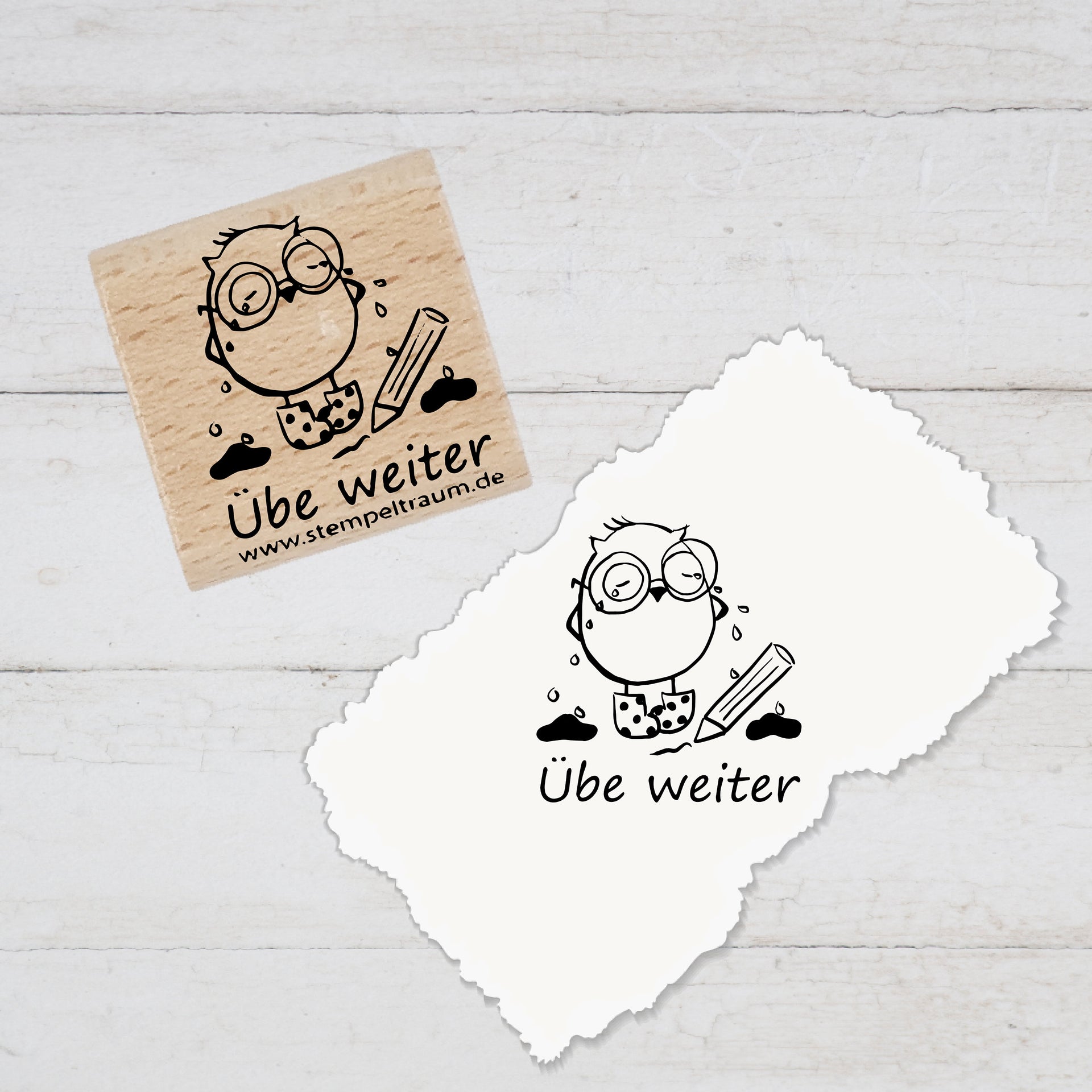 Stempel, Lehrerstempel - Schule - Übe weiter - Traurige Eule, Geschenk - DIY Stempel f. Schulhefte, Hausaufgabenheft, Grundschule, Ansporn