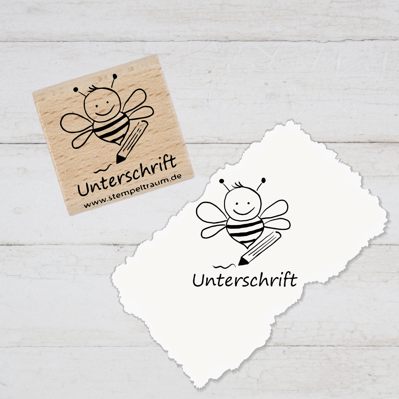 Stempel, Lehrerstempel - Schule - Unterschrift - Bienchen mit Stift, Geschenk - DIY Stempel f. Schulhefte, Hausaufgabenheft, Grundschule