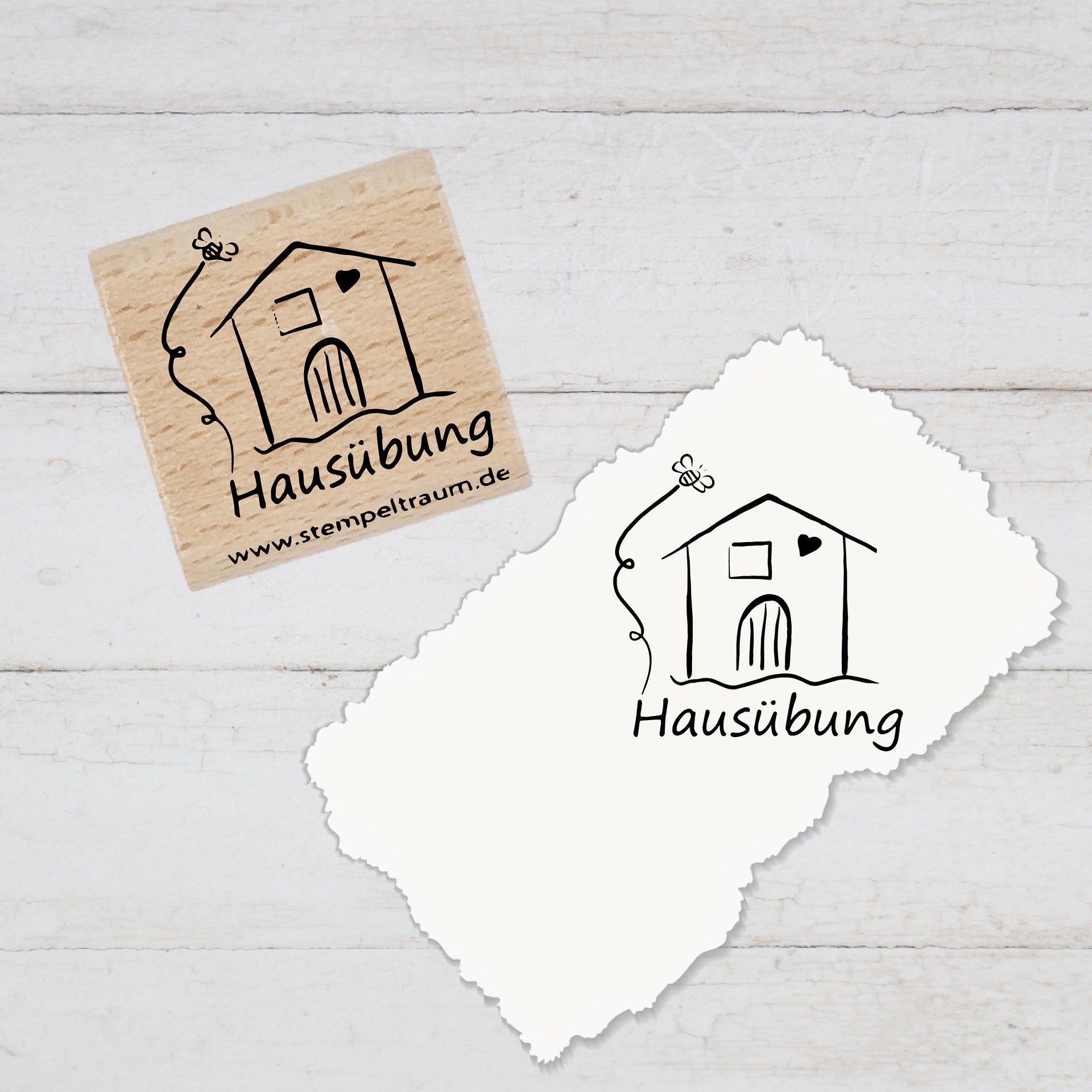 Stempel, Lehrerstempel - Schule - Hausübung - Haus mit Biene und Herz, Geschenk - DIY Stempel f. Schulhefte, Hausaufgabenheft, Grundschule