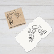 Stempel - Motivstempel - Halloween - Hexchen mit Fledermaus, Geschenk - DIY Stempel zum Basteln von Karten, Papier, Stoff, Holz, Dekoration