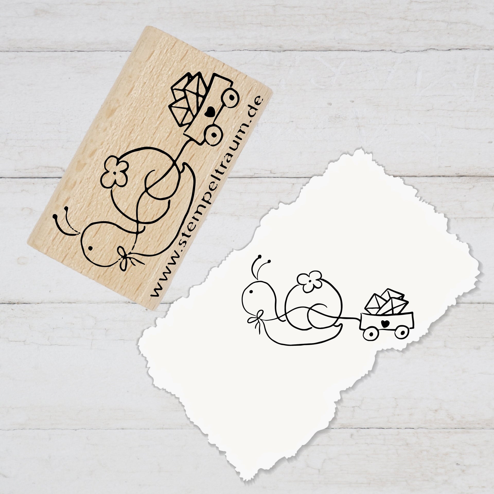 Stempel  - Motivstempel - Schnecke mit Wagen und Post, Geschenk - DIY Stempel zum Basteln von Karten, Papier, Stoff, Holz, Dekoration, Brief