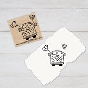 Stempel  Motivstempel - Bus mit Herzballons, Geschenk - DIY Stempel zum Basteln von Karten, Papier, Stoff, Holz, Dekoration, Reiselust