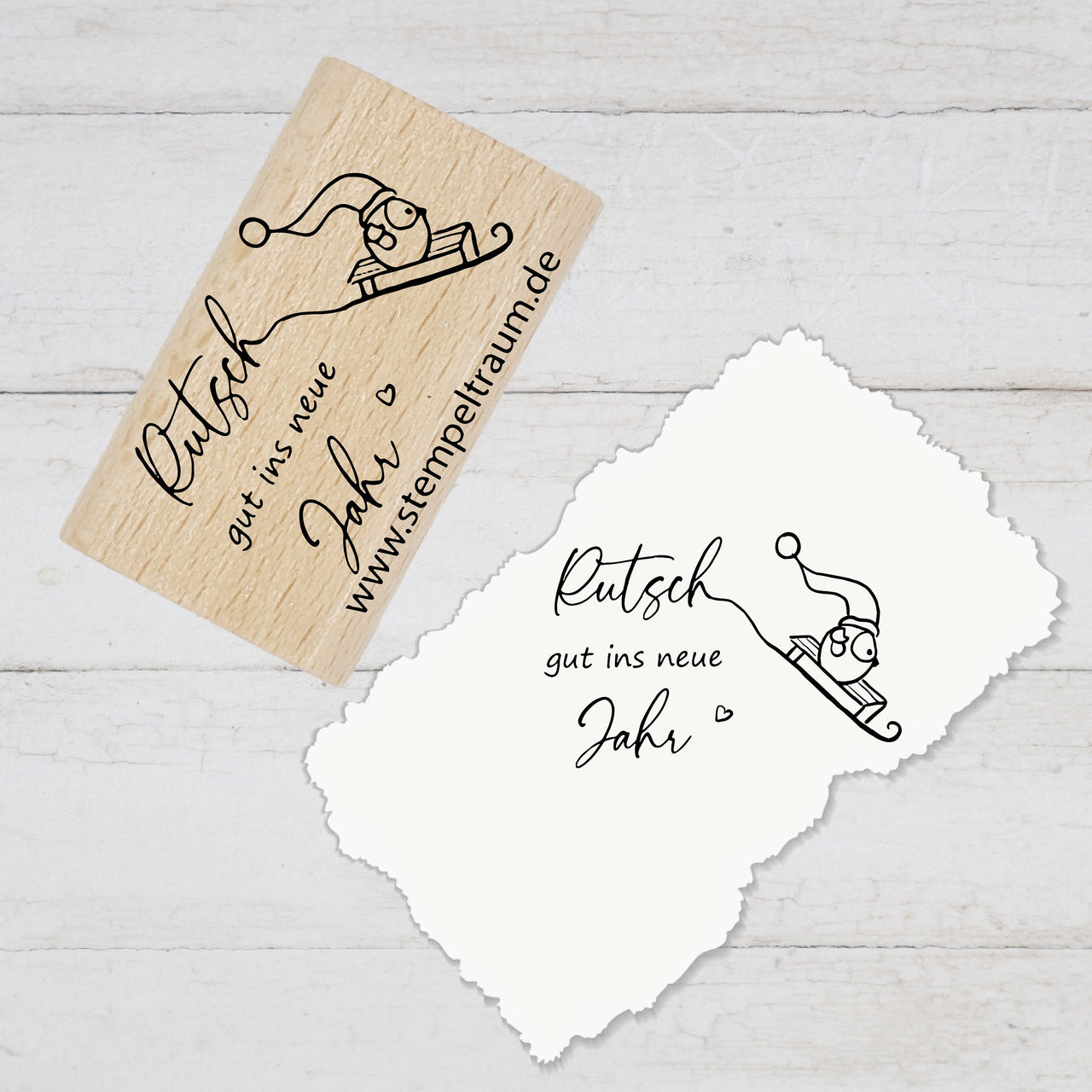 Stempel  - Motivstempel - Silvester, Rutsch gut ins neue Jahr, Geschenk, DIY Stempel zum Basteln von Karten, Papier, Stoff, Holz, Dekoration