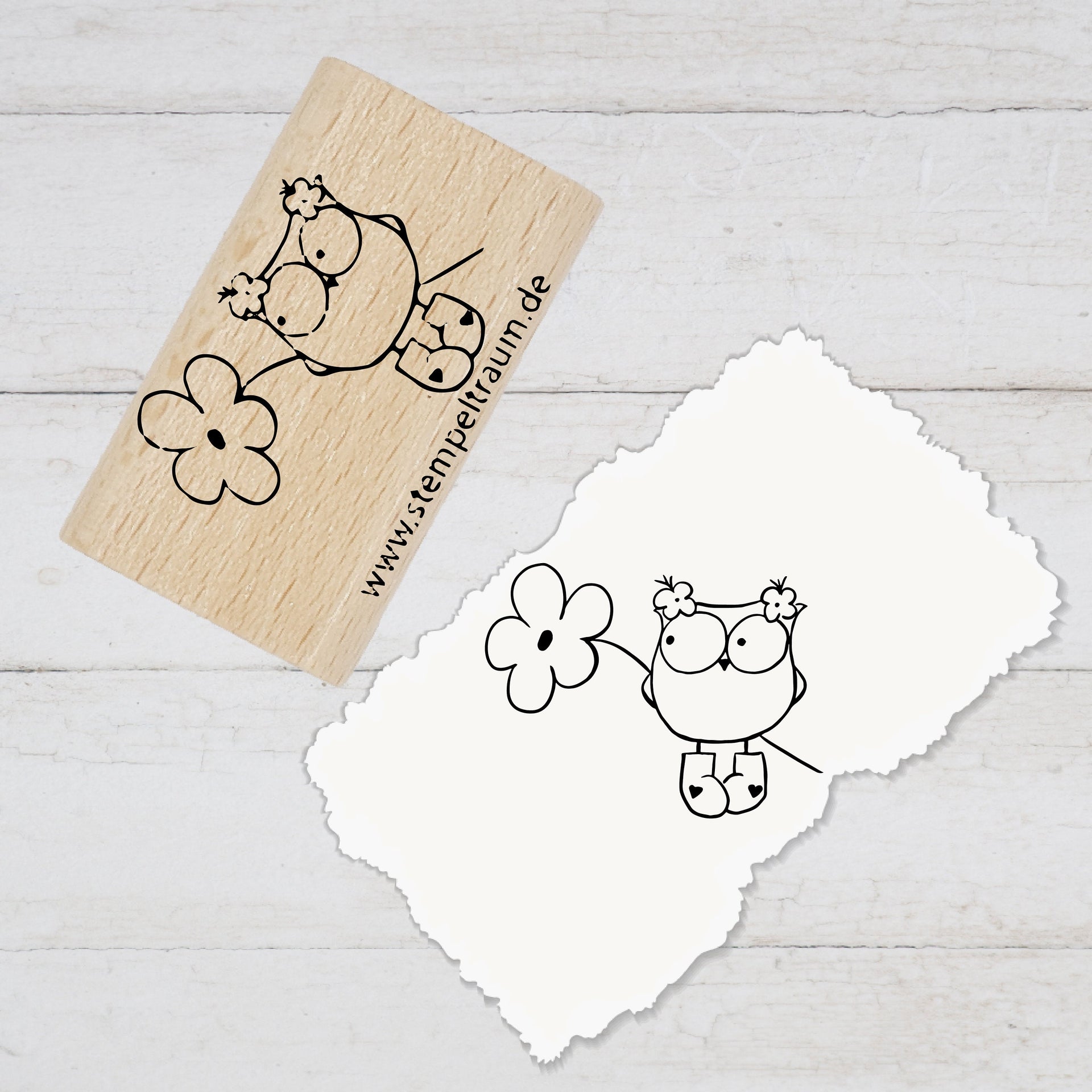 Stempel  - Motivstempel - Küken mit Blume, Geschenk - DIY Stempel zum Basteln von Karten, Papier, Stoff, Holz, Dekoration, Blumengruß