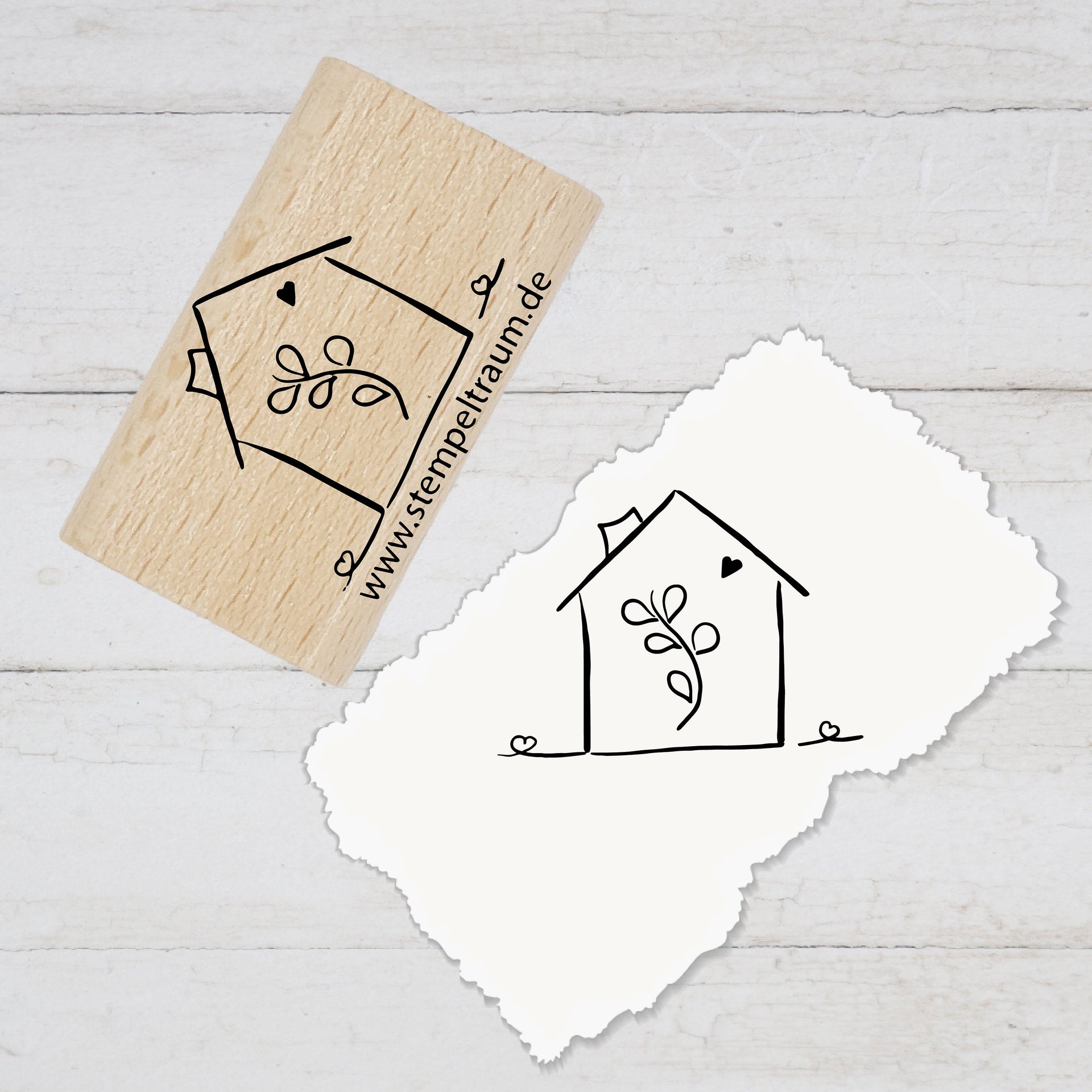 Stempel - Motivstempel - Haus mit Herz, Geschenk - DIY Stempel zum Basteln von Karten, Papier, Stoff, Holz, Dekoration, Scrapebooking, malen