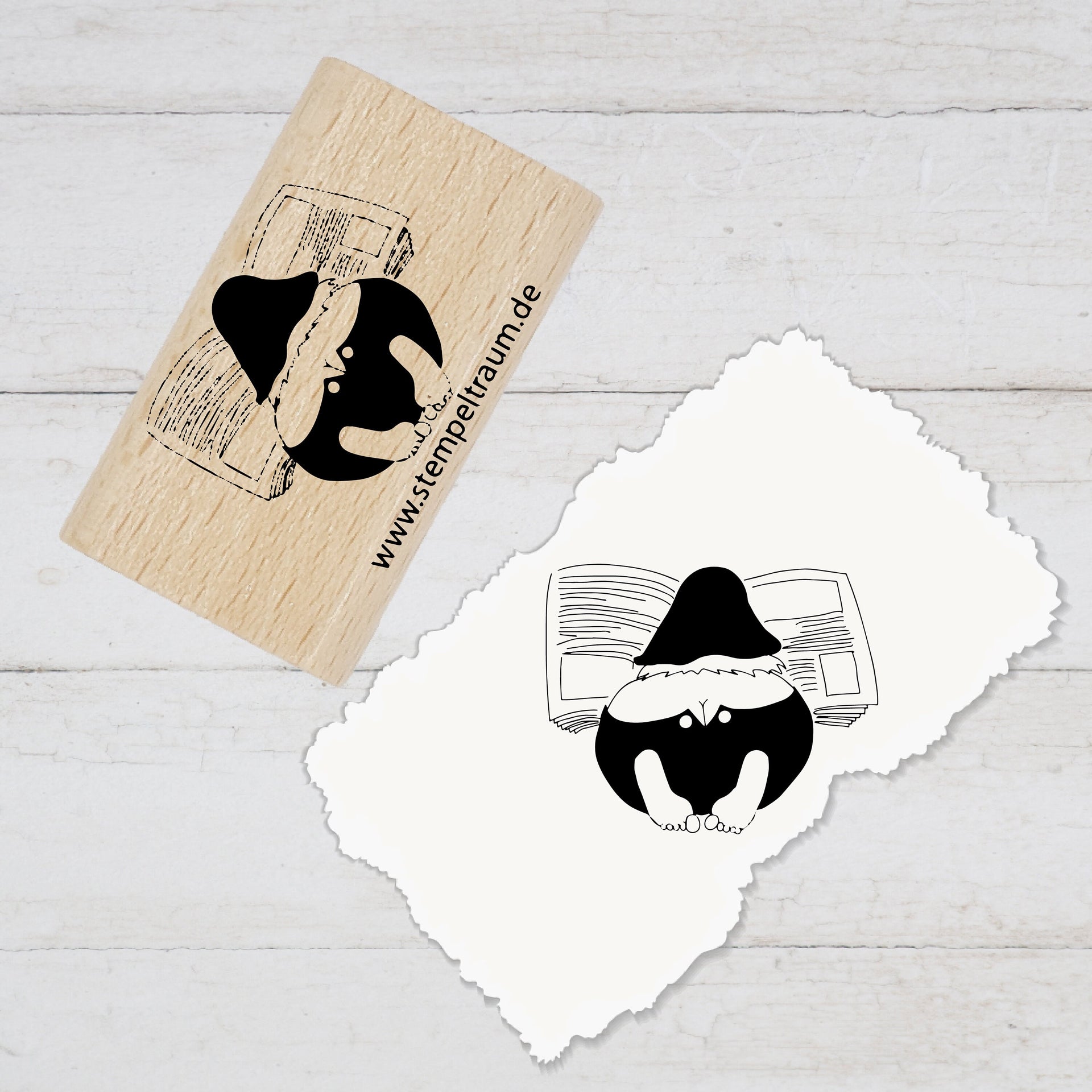 Wichtel mit Zeitung, Motivstempel, Geschenk - DIY Stempel zum Basteln von Karten, Papier, Stoff, Holz, Dekoration, Anhänger, Weihnachten