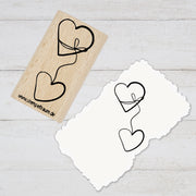 Stempel Motivstempel  - Zwei Herzen mit Schleife, Geschenk - DIY Stempel zum Basteln von Karten, Papier, Stoff, Holz, Dekoration, Liebe