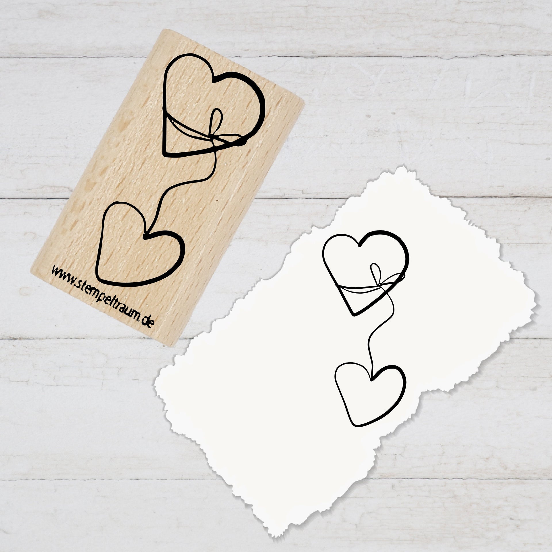 Stempel Motivstempel  - Zwei Herzen mit Schleife, Geschenk - DIY Stempel zum Basteln von Karten, Papier, Stoff, Holz, Dekoration, Liebe