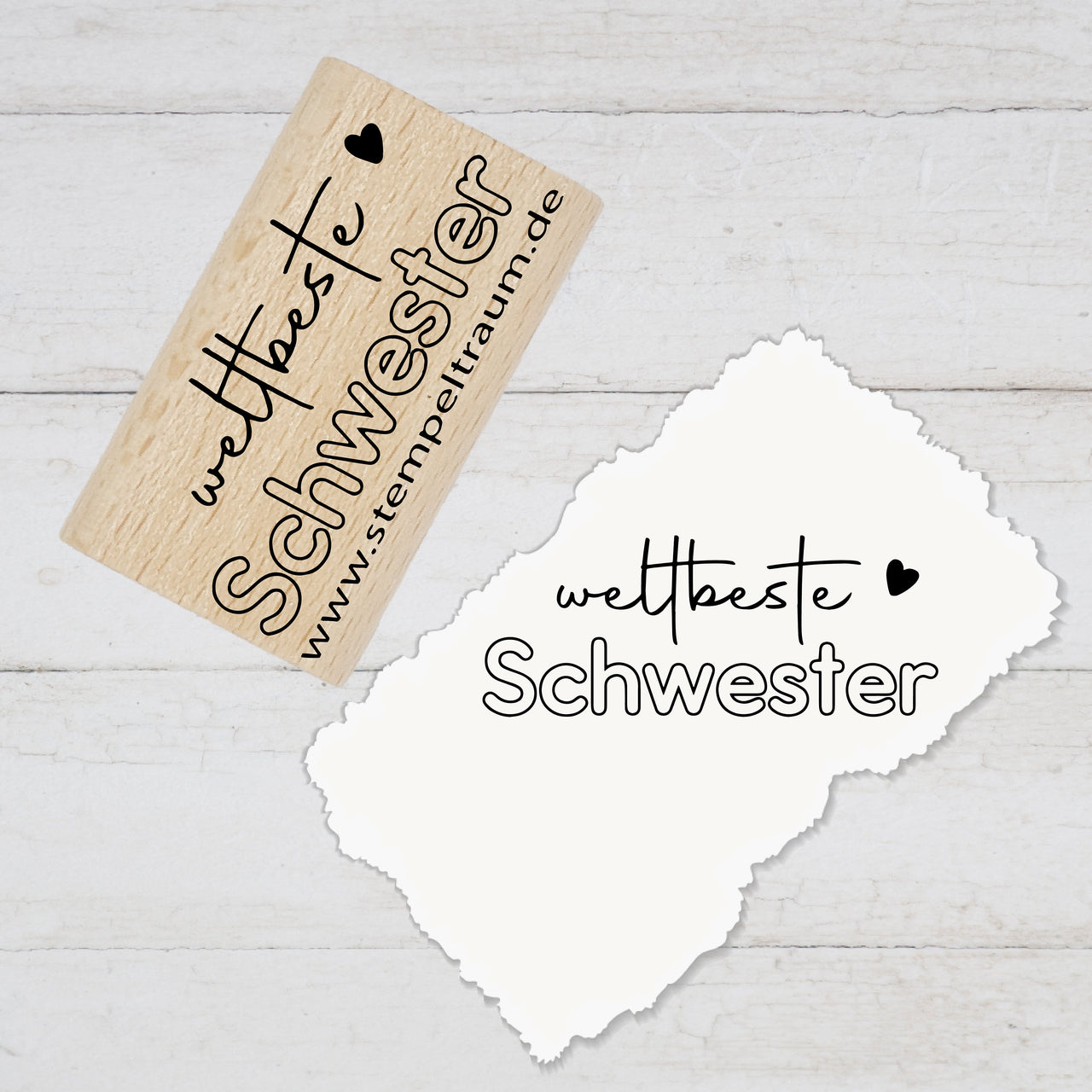 Stempel Motivstempel mit Text - weltbeste Schwester - Geschenk - DIY Stempel zum Basteln v. Karten, Papier, Stoff, Holz, Dekoration, Familie
