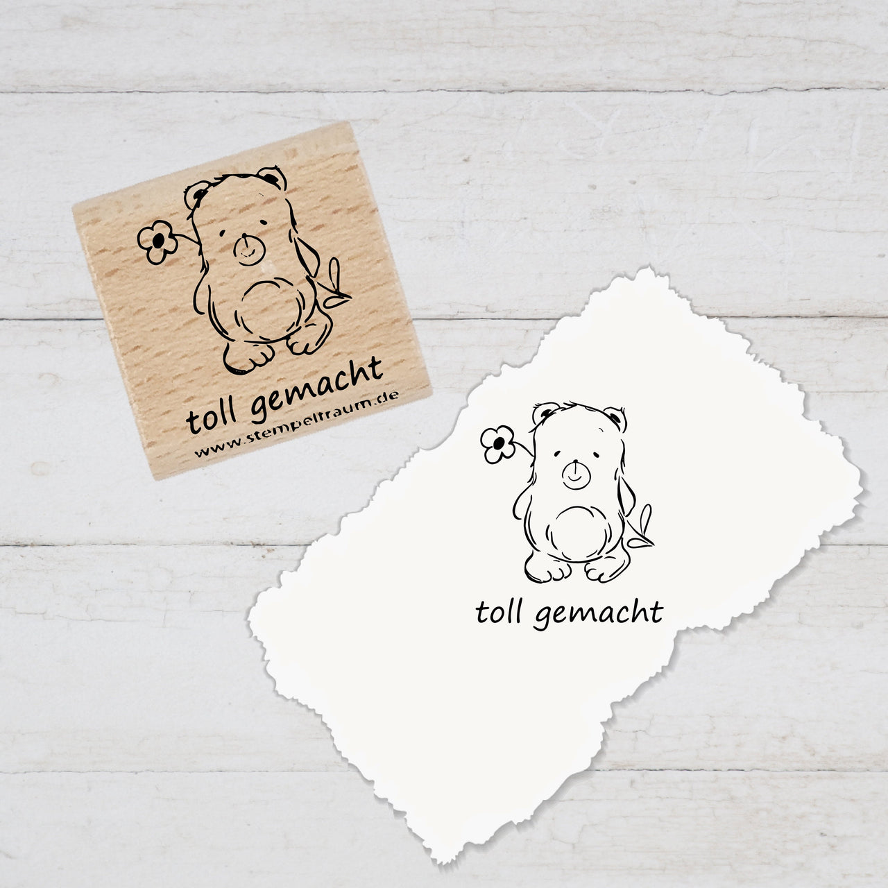 Stempel Lehrerstempel - Schule - toll gemacht - Bärchen mit Blume, Geschenk - DIY Stempel für Schulhefte, Hausaufgabenheft, Grundschule