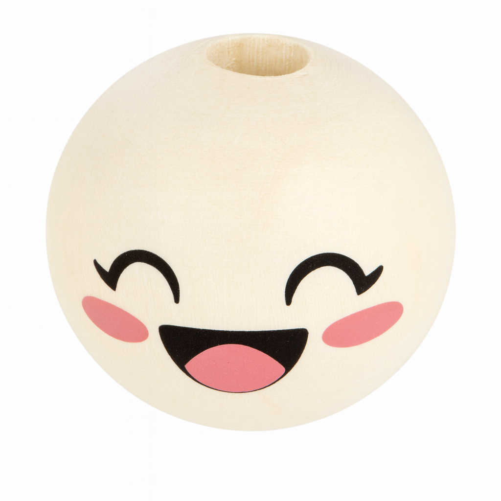 Holzkugeln mit süßem LOL Emoji – 20 mm Ø - Kreativer Bastelspaß für Groß & Klein
