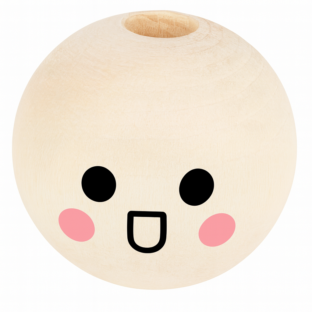 Holzkugeln mit süßen Emoji – 20 mm Ø - Kreativer Bastelspaß für Groß & Klein (Kopie)